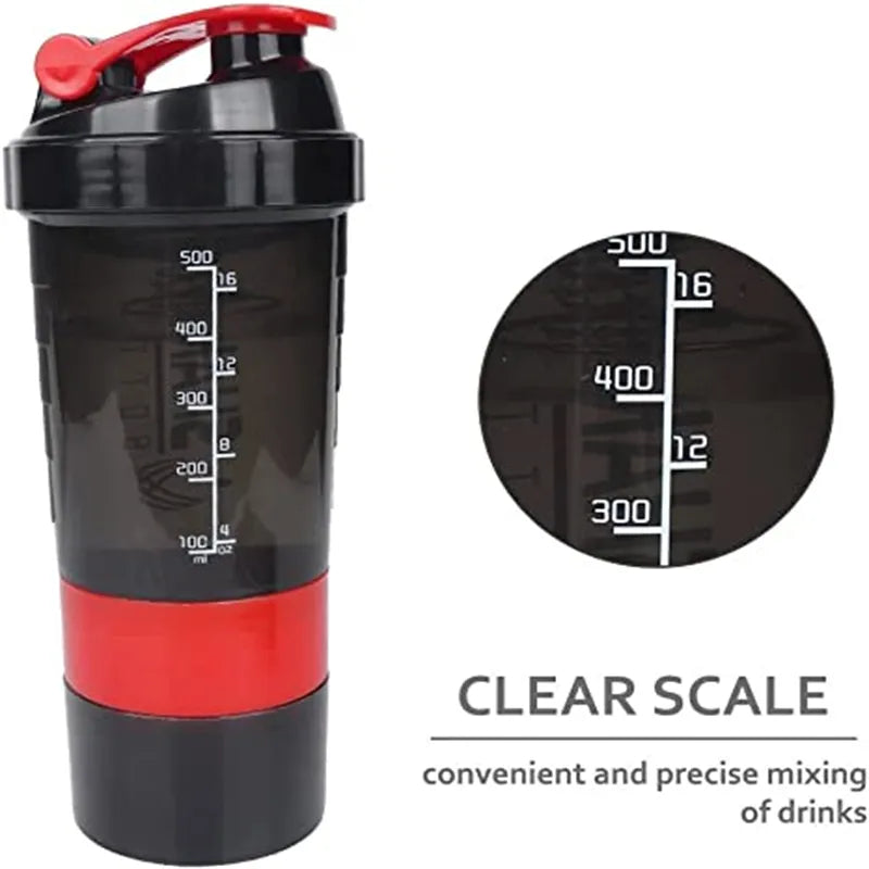 500ml Protein Shaker Cups with Powder Storage Container Mixer Cup Gym Sport Water Bottles with Wire Whisk Balls Drinkware