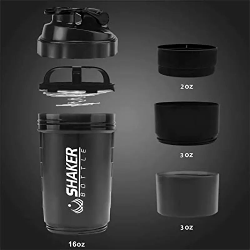 500ml Protein Shaker Cups with Powder Storage Container Mixer Cup Gym Sport Water Bottles with Wire Whisk Balls Drinkware