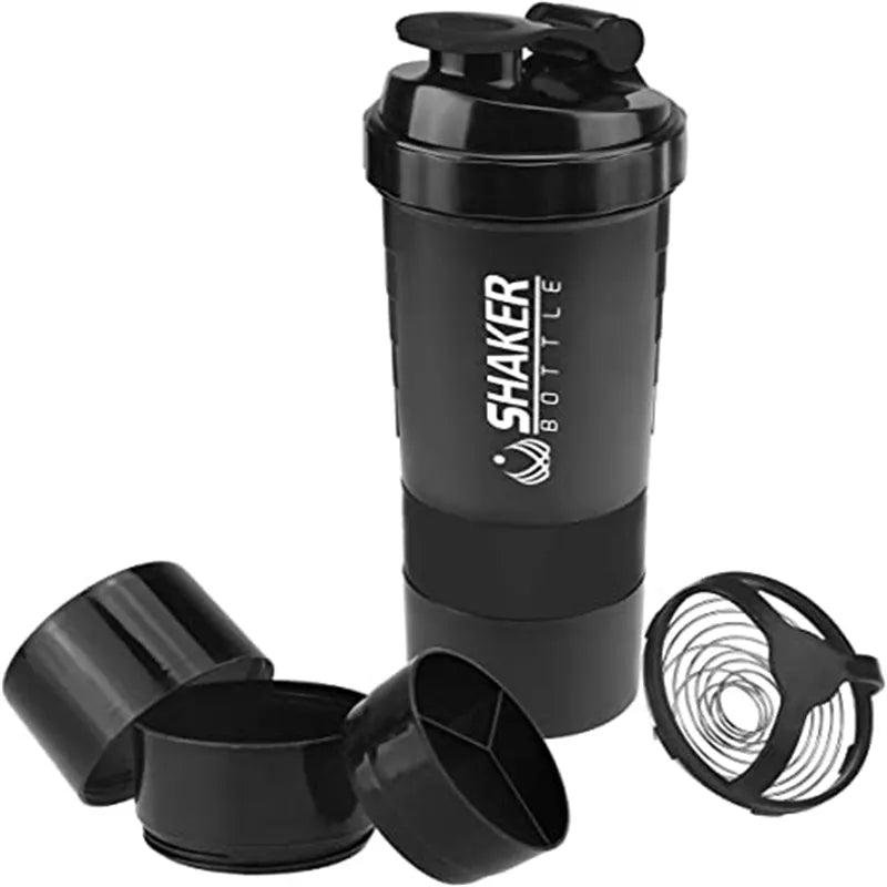 500ml Protein Shaker Cups with Powder Storage Container Mixer Cup Gym Sport Water Bottles with Wire Whisk Balls Drinkware