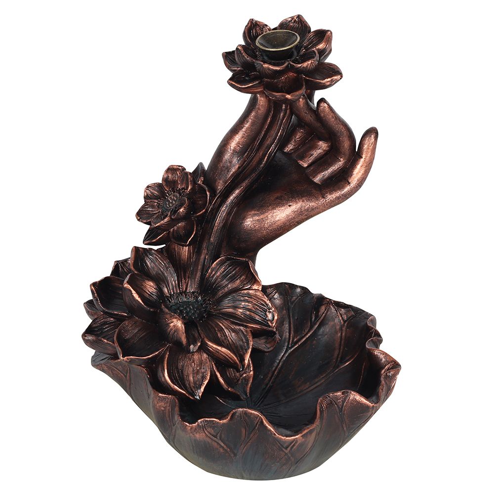 Lotus Cascade Bronze Hand Backflow Incense Burner