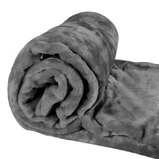 Faux Mink Throw Blanket - 200 x 240 cm Charcoal