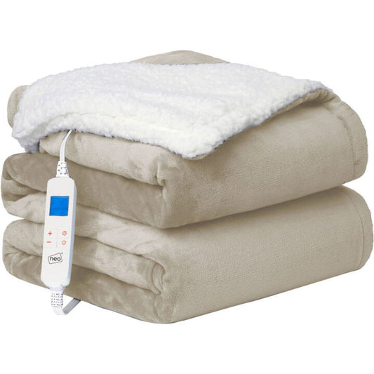 Beige Electric Heated Throw Over Blanket Reversible