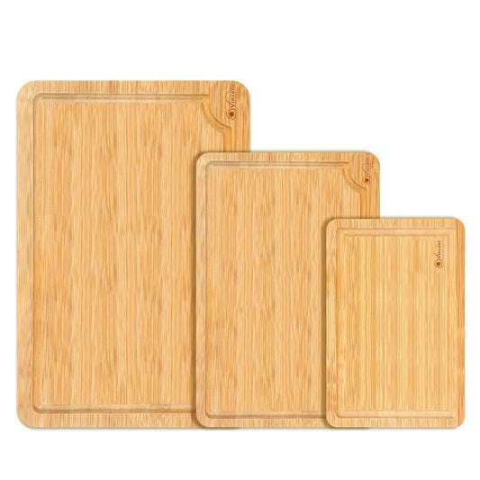 Bamboo Chopping Board Set of 3 100% Natural Wooden Kitchen Cutting Board