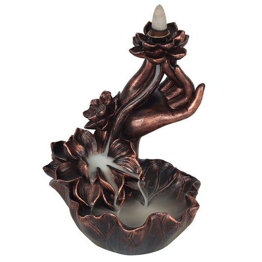 Lotus Cascade Bronze Hand Backflow Incense Burner