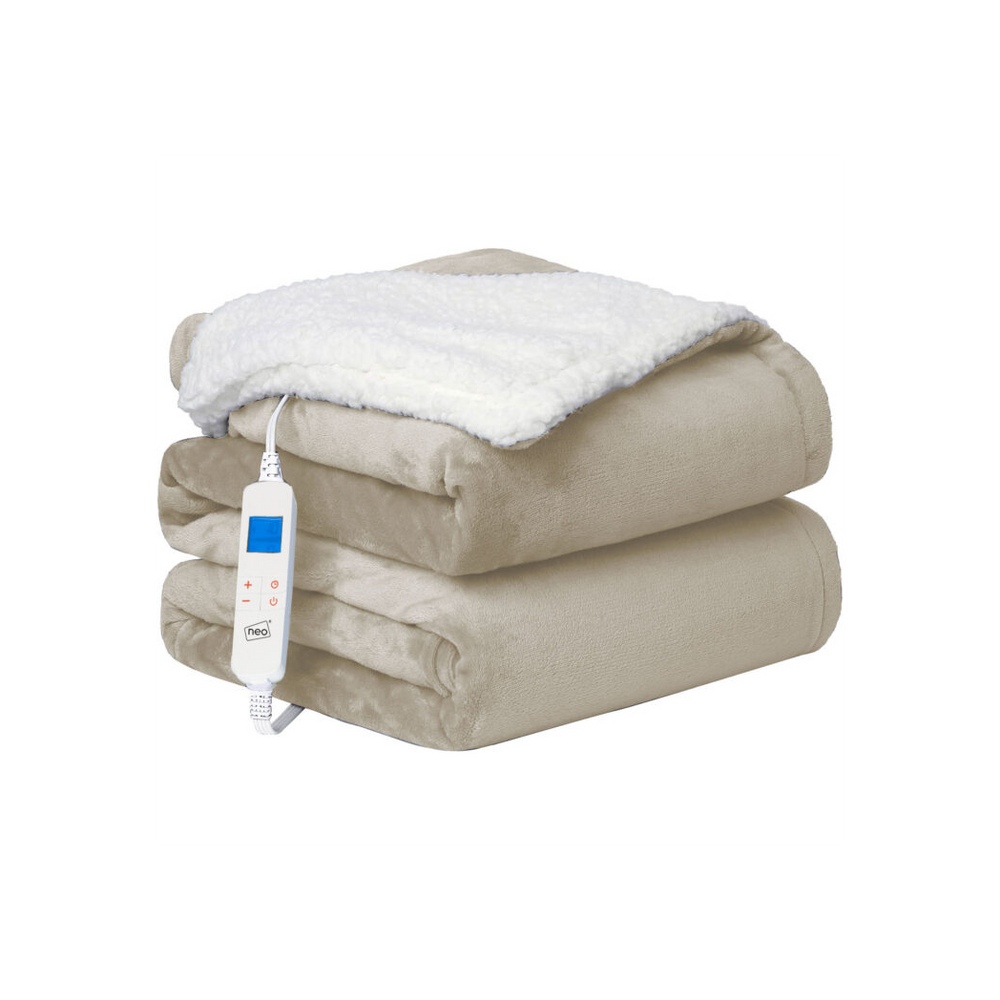 Beige Electric Heated Throw Over Blanket Reversible