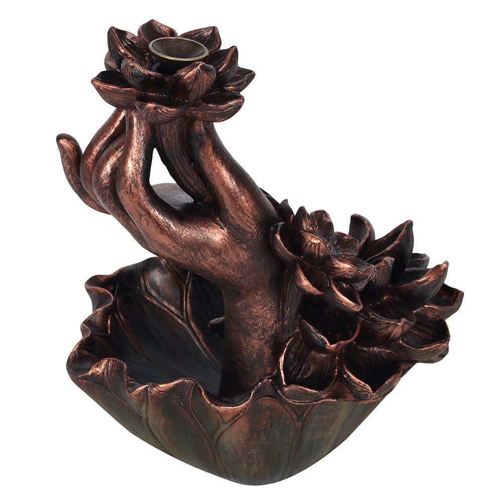 Lotus Cascade Bronze Hand Backflow Incense Burner