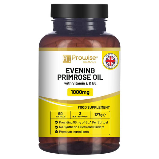 Evening Primrose Oil 1000mg | 90 Softgel Capsules | Pure Cold Pressed I 90mg GLA per Capsule I Halal Friendly